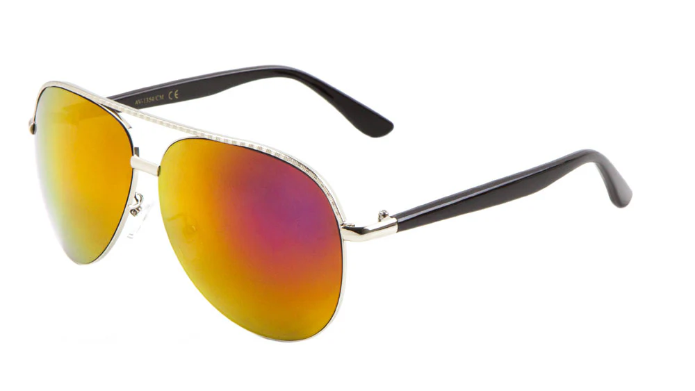 Color Mirror Lens Sunglasses with Metal Brow Bar and Shiny Plastic Legs