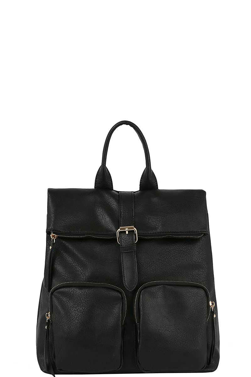 Classic Black Faux Leather Backpack