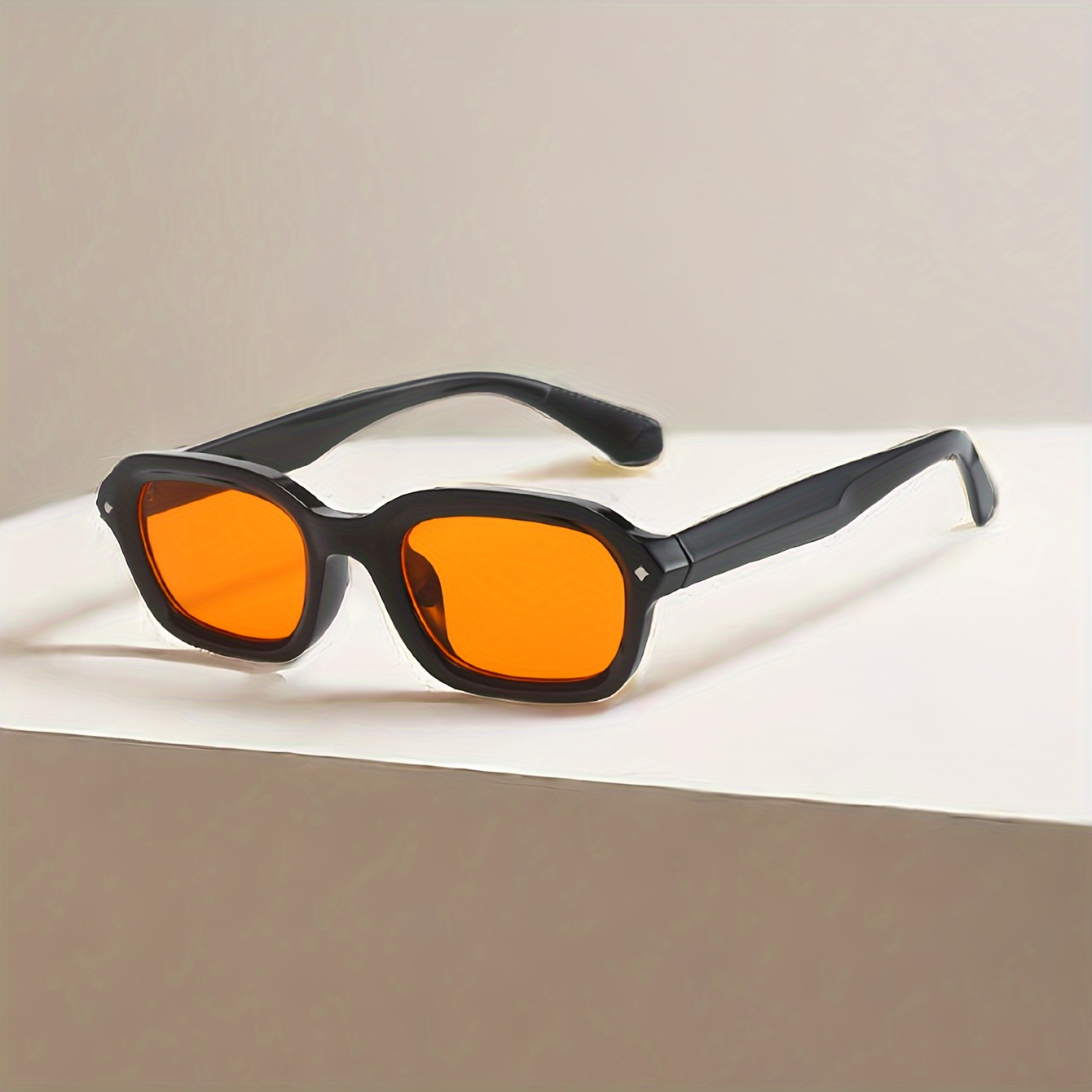 Retro Punk Versatile Small Square Frame Orange Glasses, For Men Women Outdoor Party Vacation Travel Driving Supply Photo Prop