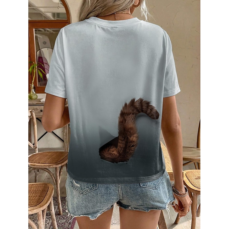 Stylish Women's 3D Cat Print T-Shirt - Trendy Round Neck Short Sleeve for Daily and Weekend Wear
