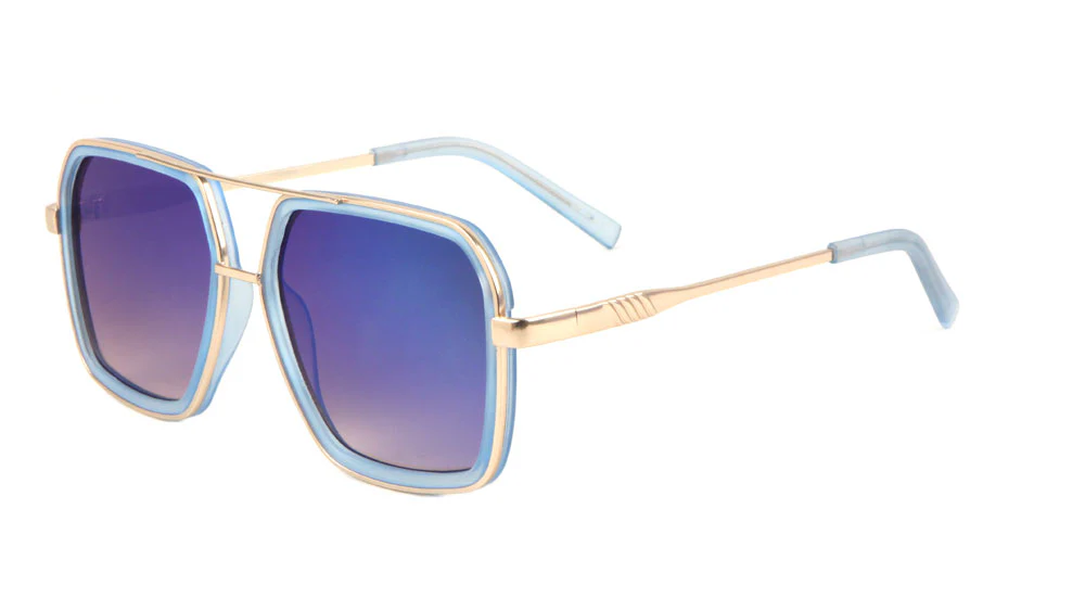 Oversized Squared Sunglasses with Color Mirror Lenses and Sleek Metal Details