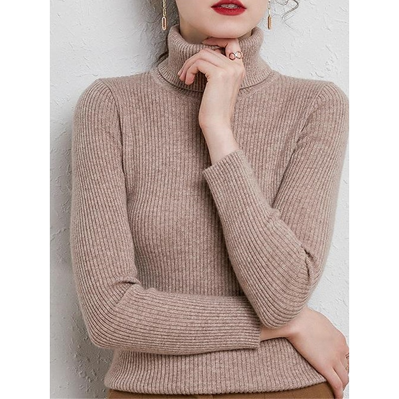 Women's Stylish Oversized Pullover Sweater Jumper with Turtleneck and Ribbed Knit for Fall and Winter