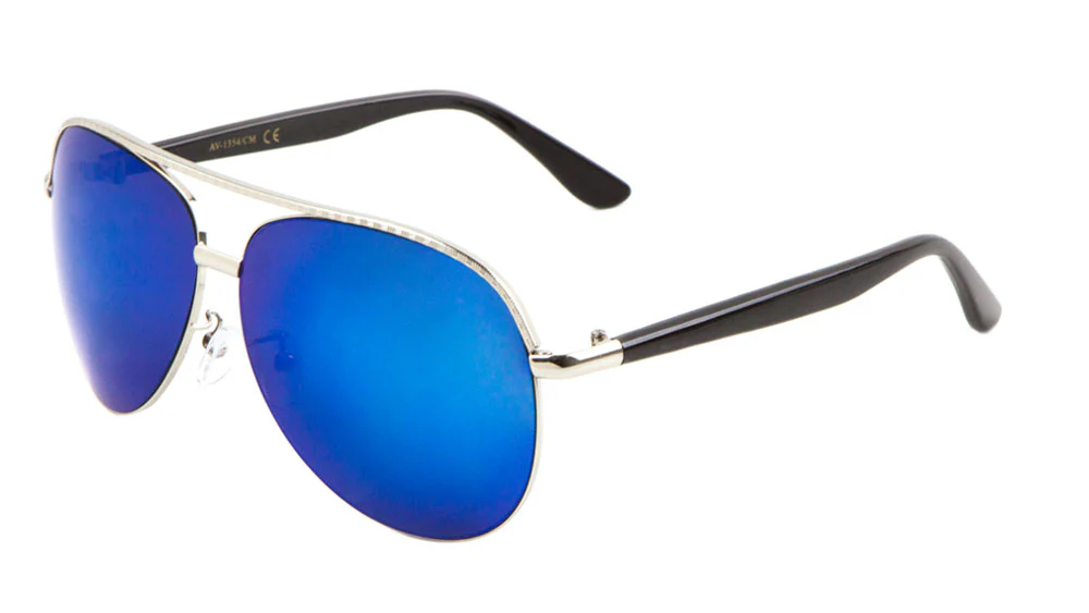 Color Mirror Lens Sunglasses with Metal Brow Bar and Shiny Plastic Legs
