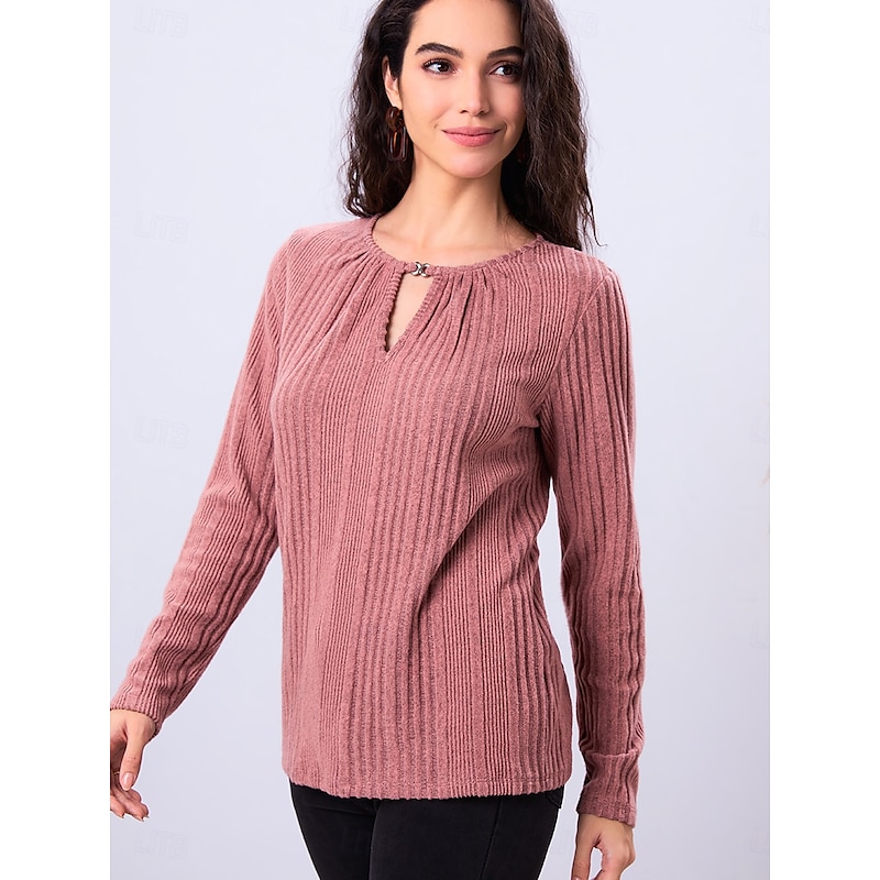 Stylish Rose Pink Long Sleeve Tunic for Daily Casual Wear - Women's Fashion Spring & Fall Top