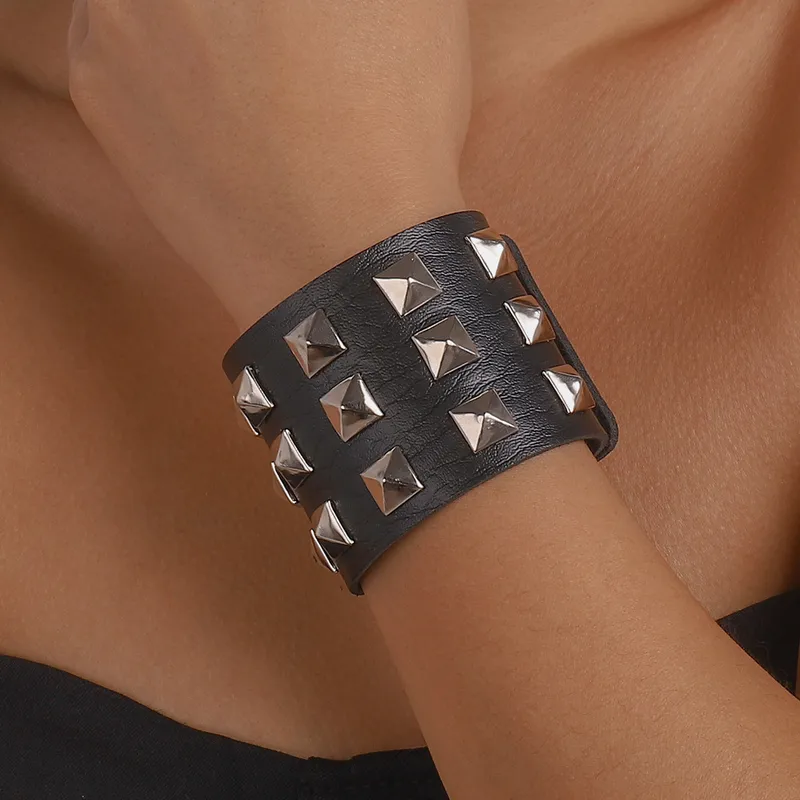 Diamond Leather Punk Night Club Bracelet