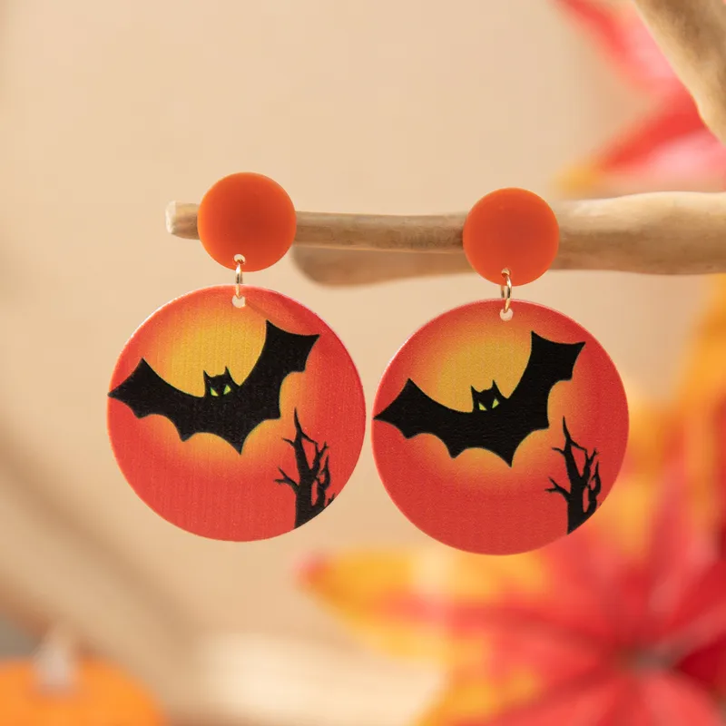 Funny Pumpkin Bat Skull Acrylic Drop Earrings PJ-BR-0155