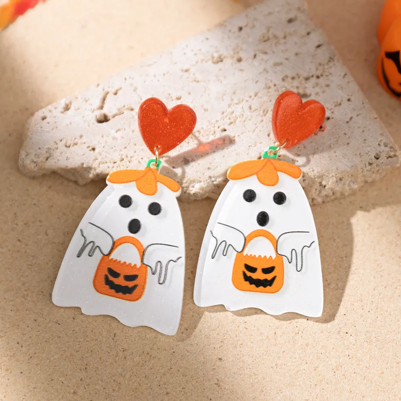 Funny Pumpkin Bat Skull Acrylic Drop Earrings PJ-BR-0155