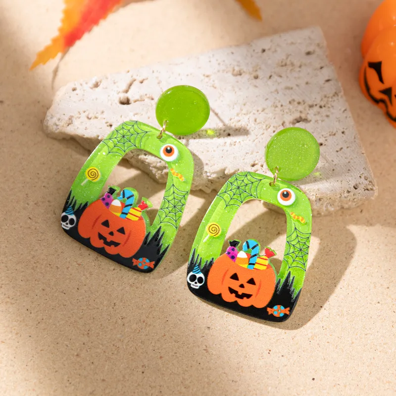 Funny Pumpkin Bat Skull Acrylic Drop Earrings PJ-BR-0155