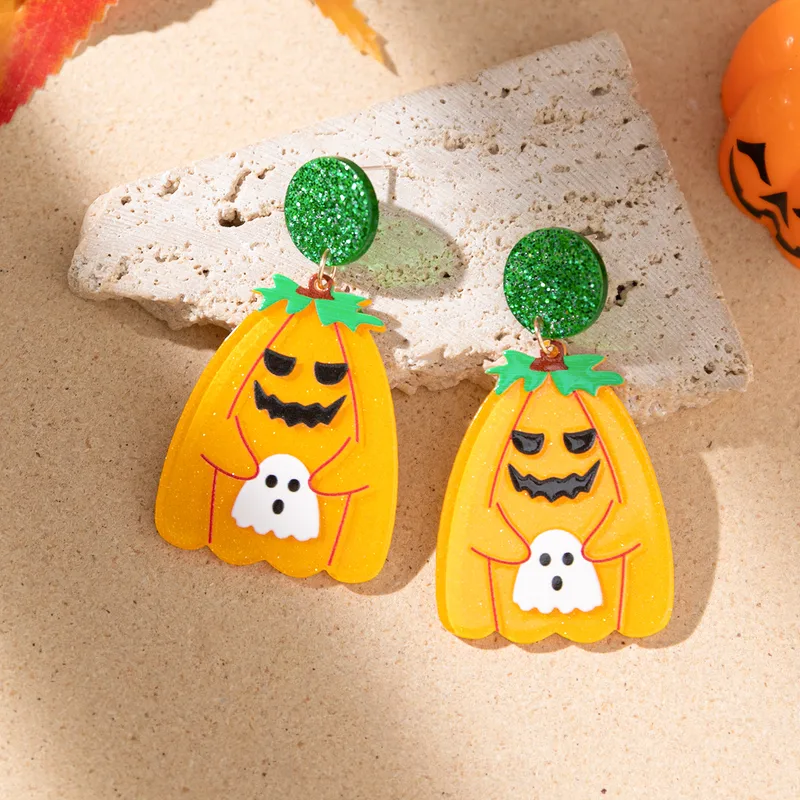 Funny Pumpkin Bat Skull Acrylic Drop Earrings PJ-BR-0155