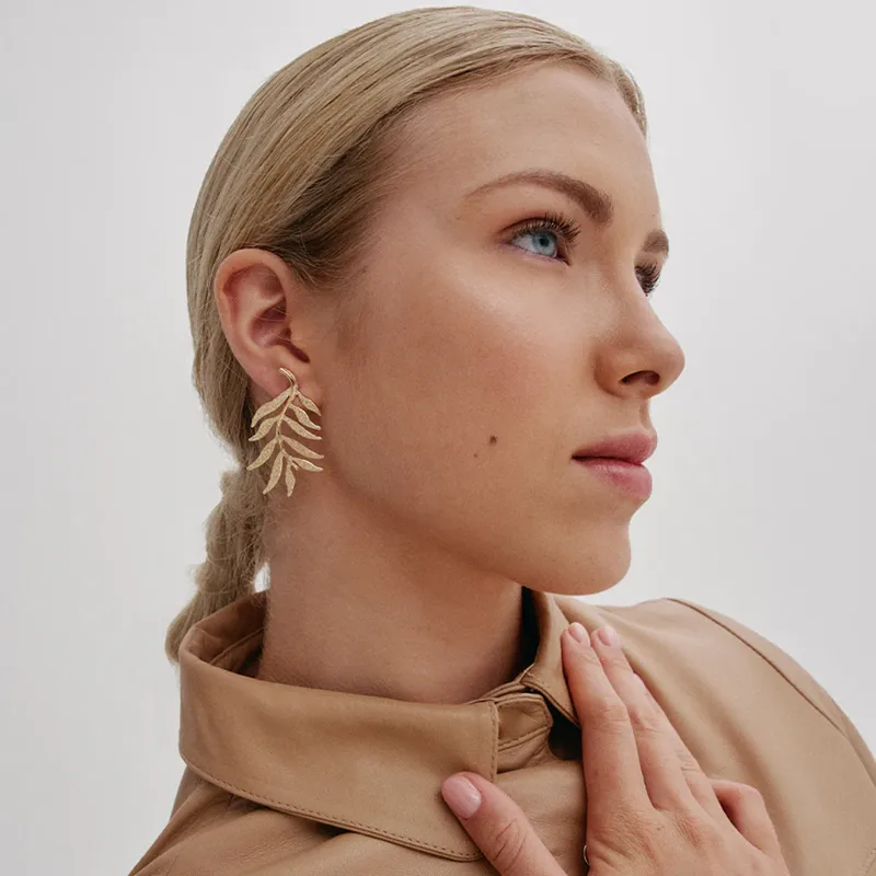 Simple Leaves Gold Plated Ear Studs