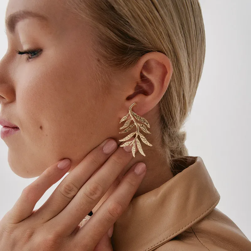 Simple Leaves Gold Plated Ear Studs