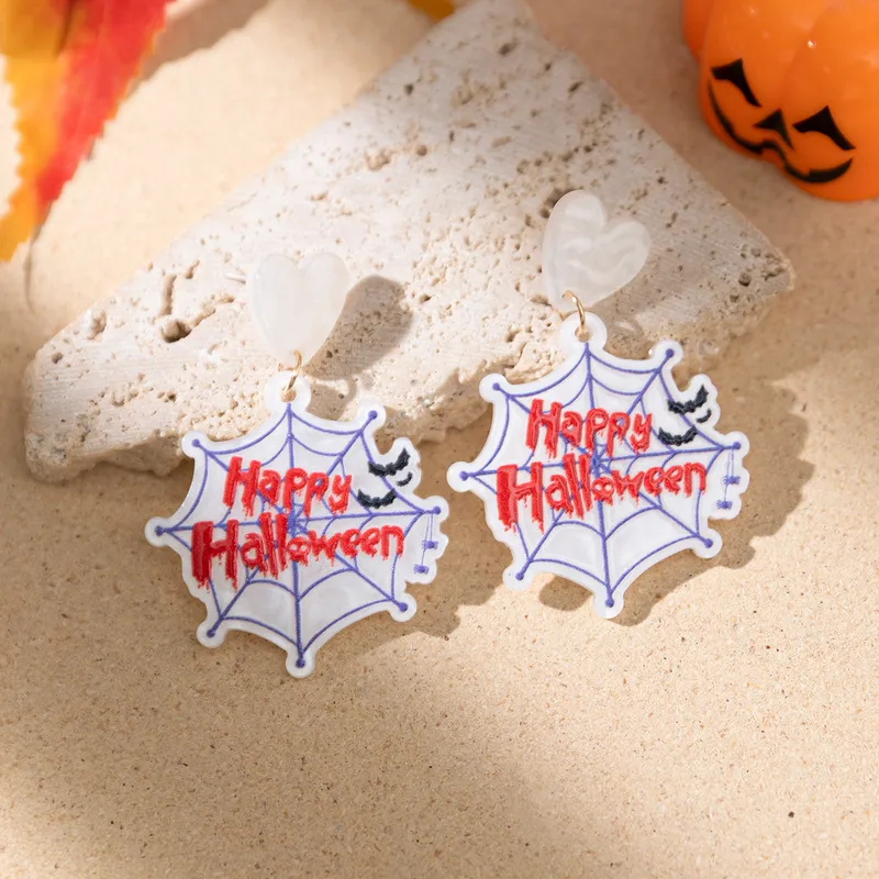 Funny Pumpkin Bat Skull Acrylic Drop Earrings PJ-BR-0155