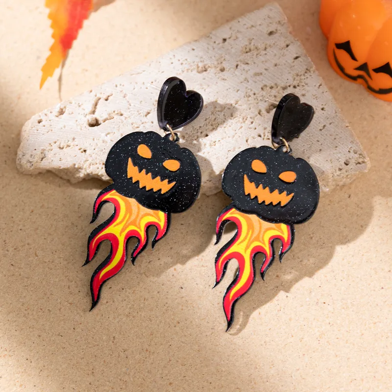 Funny Pumpkin Bat Skull Acrylic Drop Earrings PJ-BR-0155