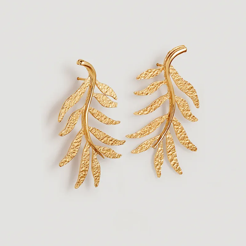 Simple Leaves Gold Plated Ear Studs
