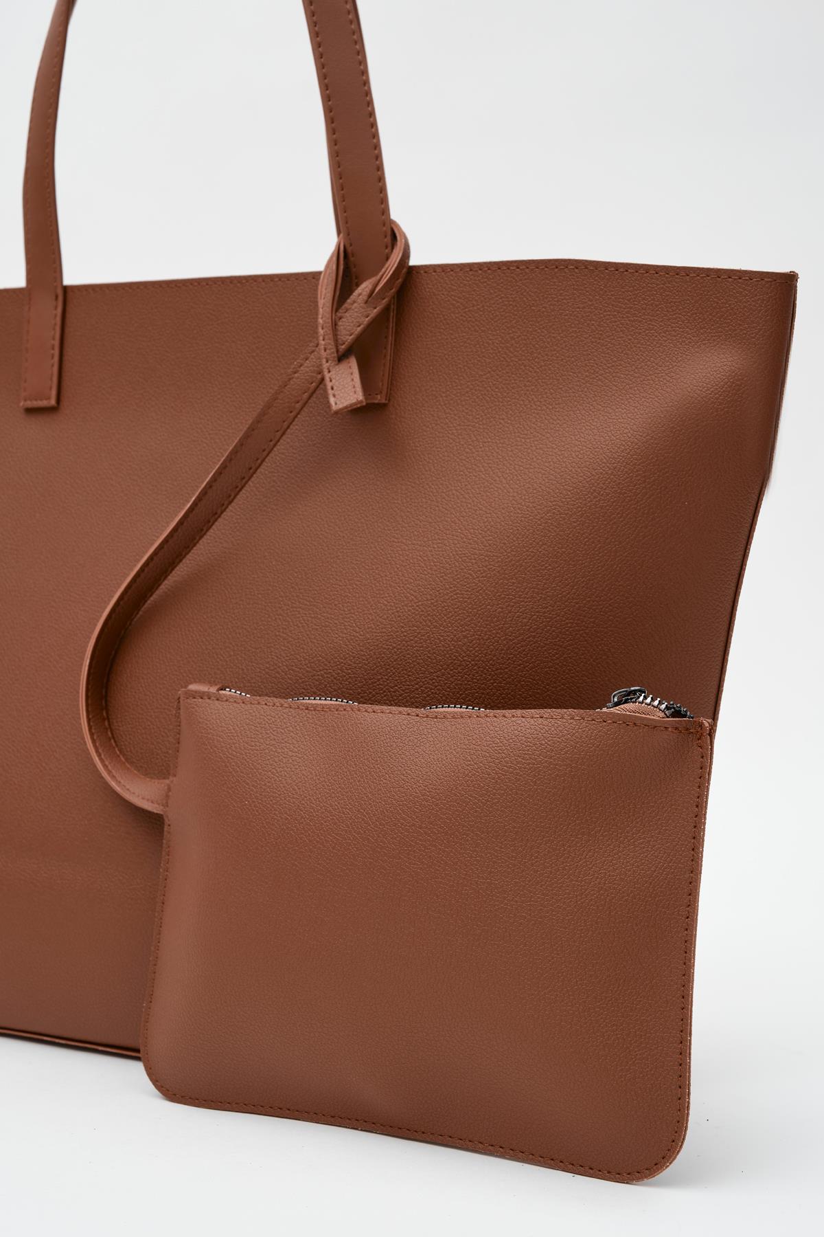 Elegant Brown Faux Leather Tote Bag
