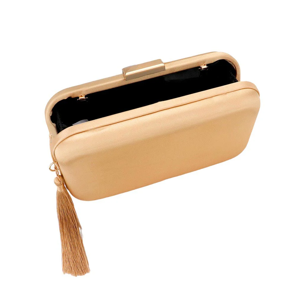 Elegant Pink Satin Clutch With Tassel