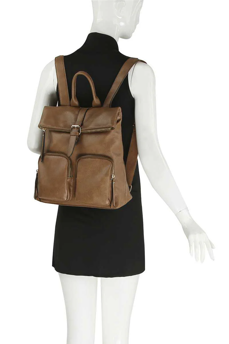 Classic Black Faux Leather Backpack