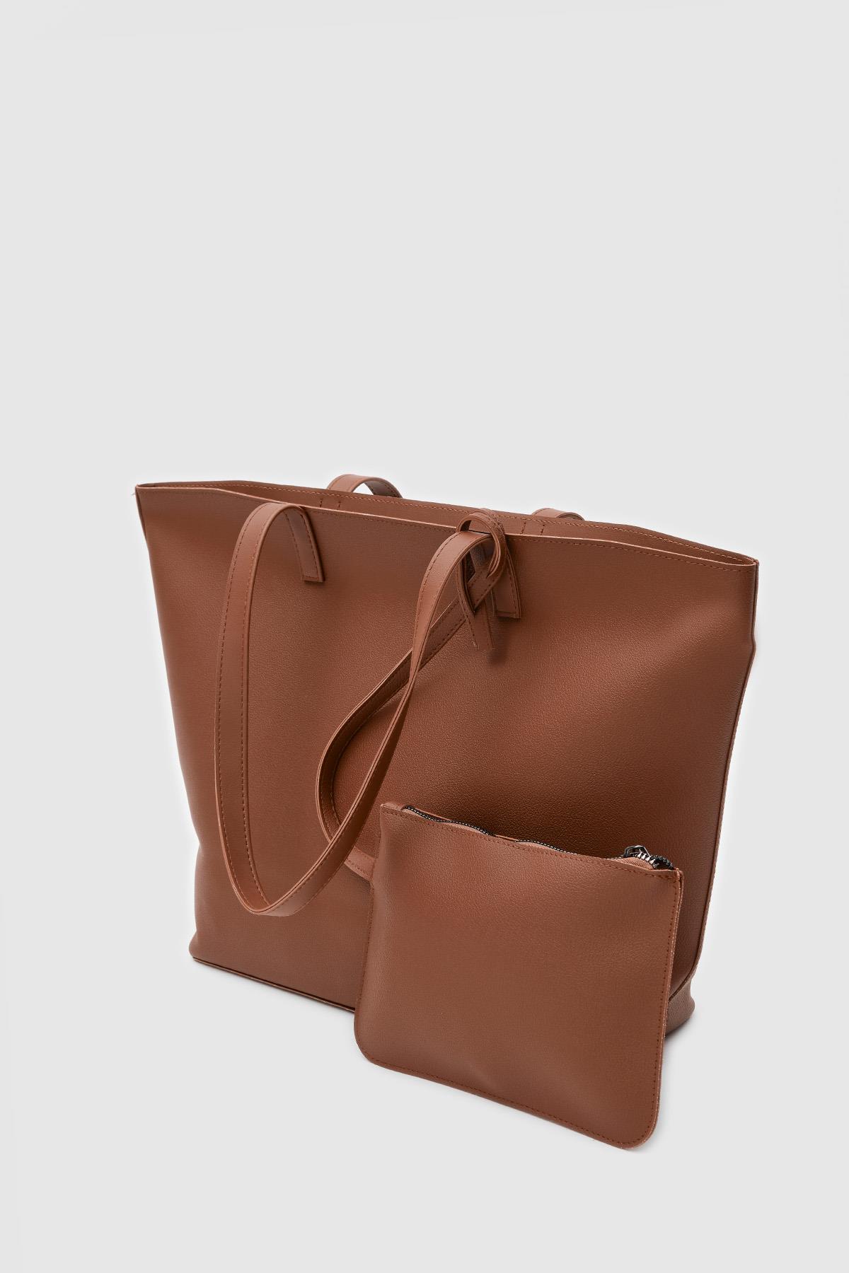 Elegant Brown Faux Leather Tote Bag