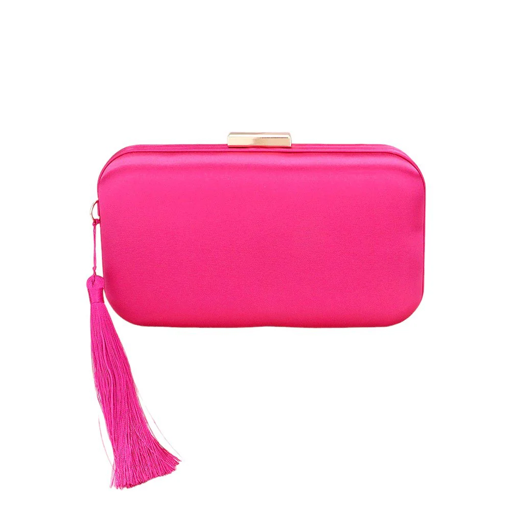 Elegant Pink Satin Clutch With Tassel